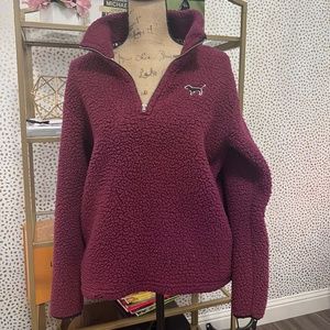 Pink, Burgundy Half-Zip, Sherpa Sweatshirt, Size M - image 1